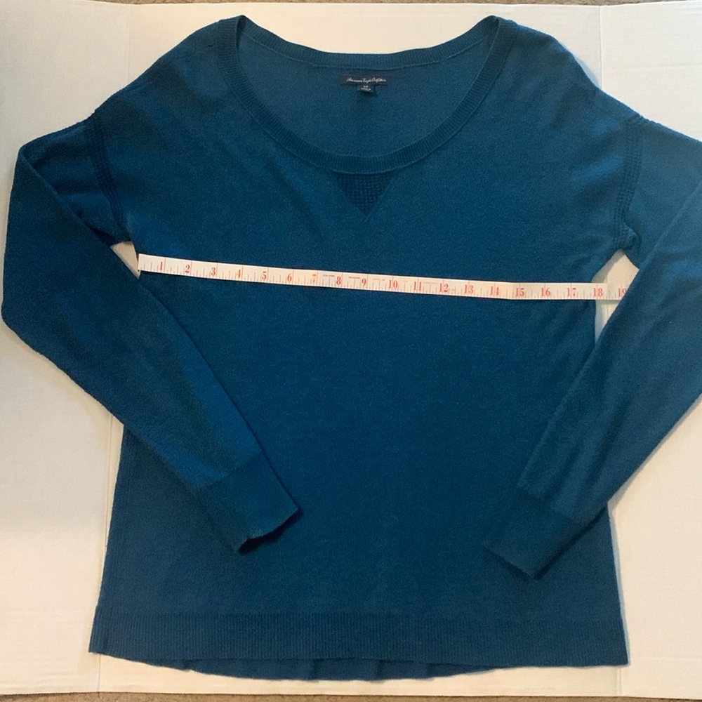 American Eagle Outfitters Solid Teal Long Sleeve Crewneck Pullover Sweater Small - Picture 2 of 5